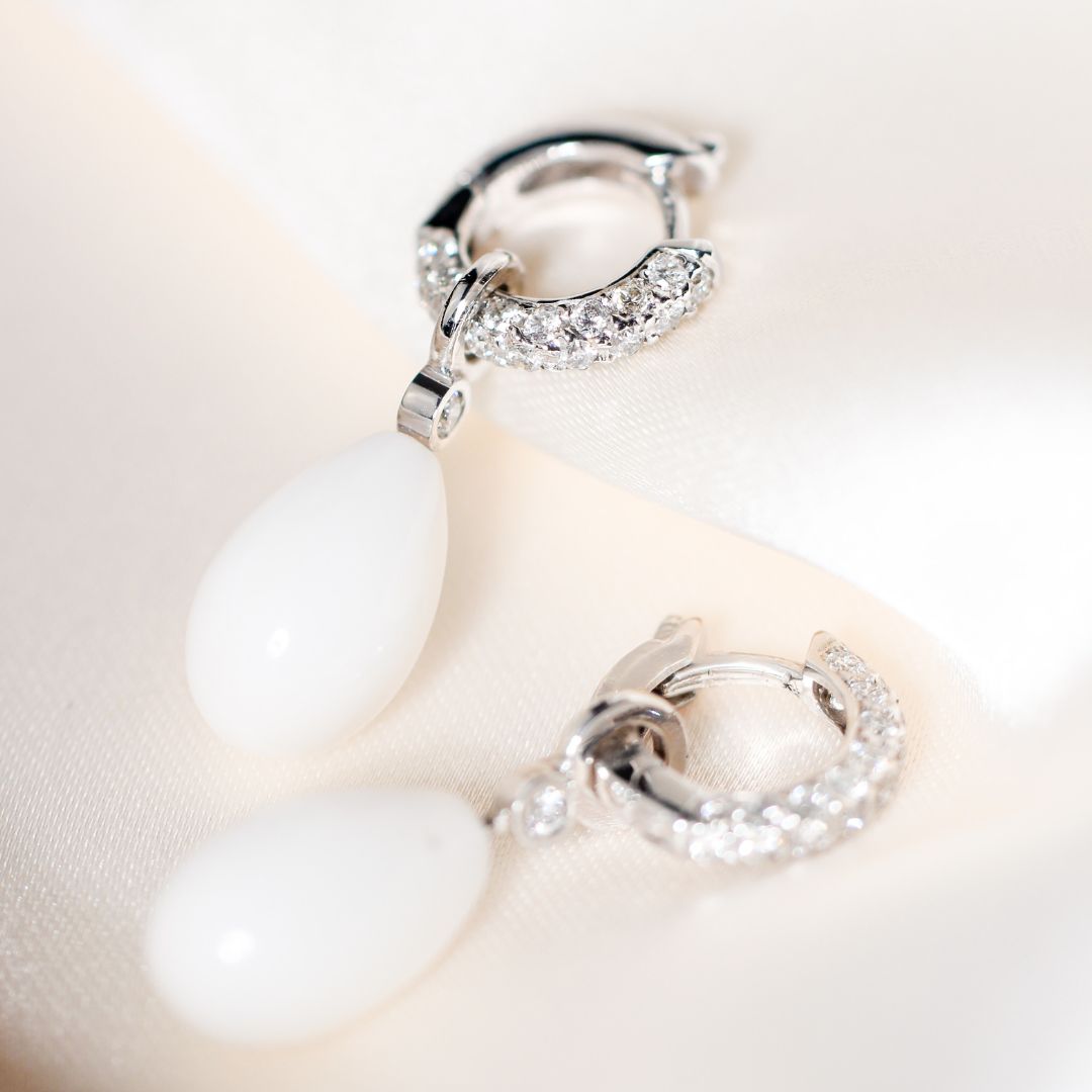 Pendientes de Novia Oro Blanco 18k Diamante y Coral Blanco