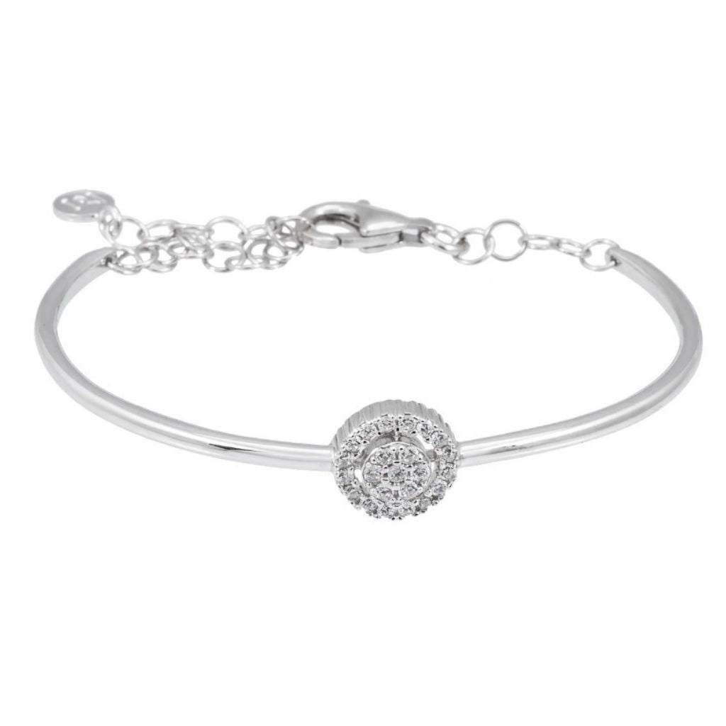Pulsera semi rígida de plata de primera ley (925) con baño de rodio y circonita incolora