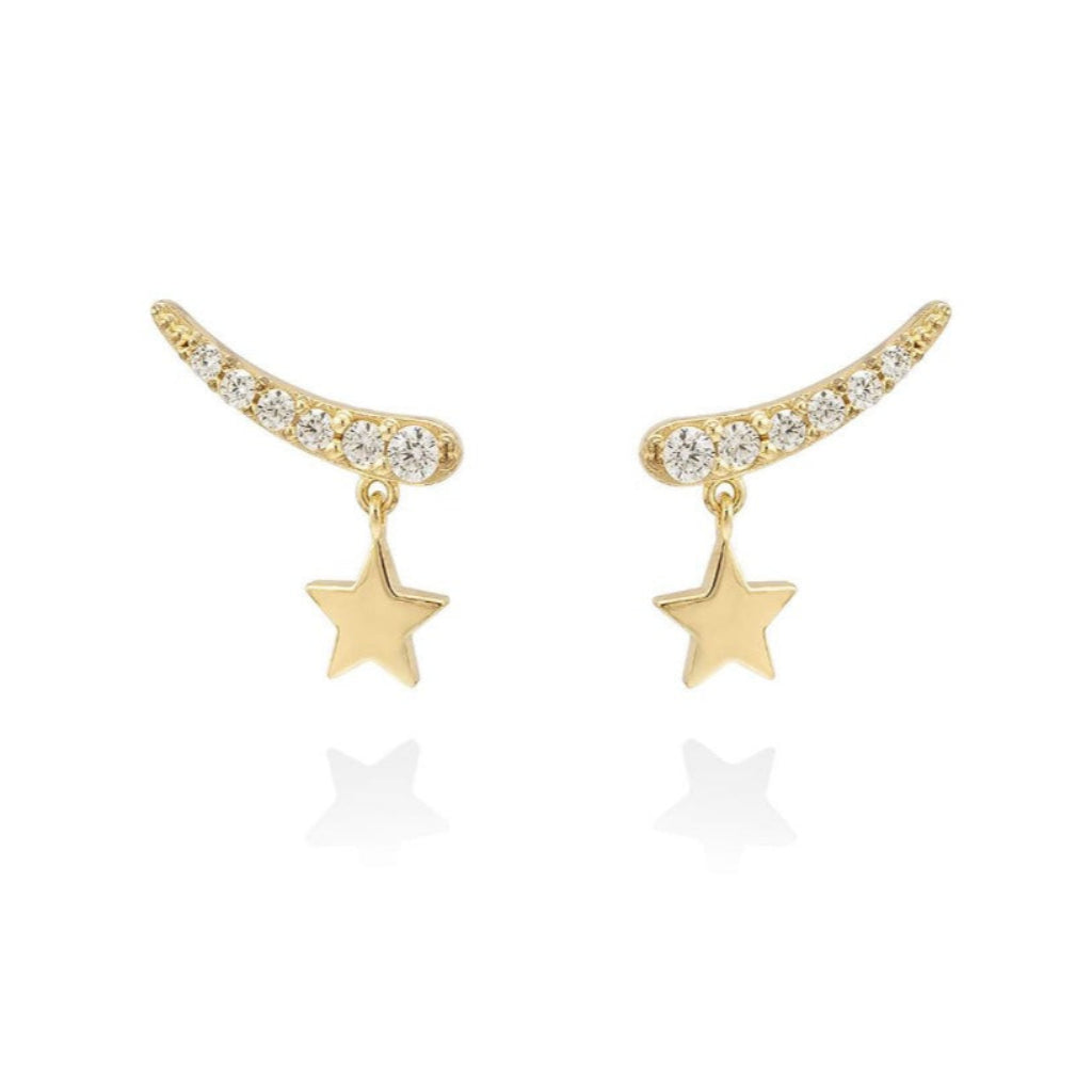 Pendientes de plata de primera ley (925) chapada en oro amarillo de 18 quilates con circonitas con un motivo de estrella