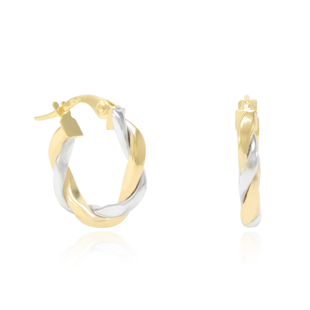 Pendientes de aro entrelazados de oro amarillo y oro blanco de 18k