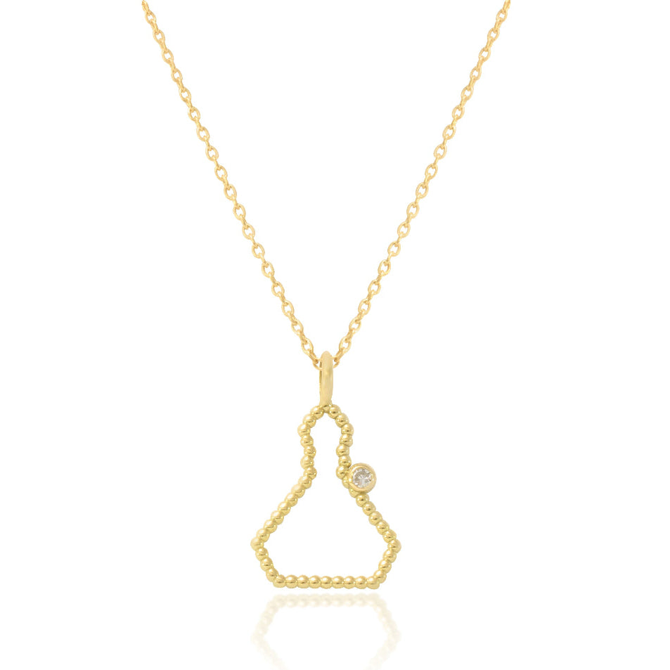 Collar realizado en oro amarillo de 18 quilates con la silueta de San Fermín en hilo de bolitas y un diamante talla brillante