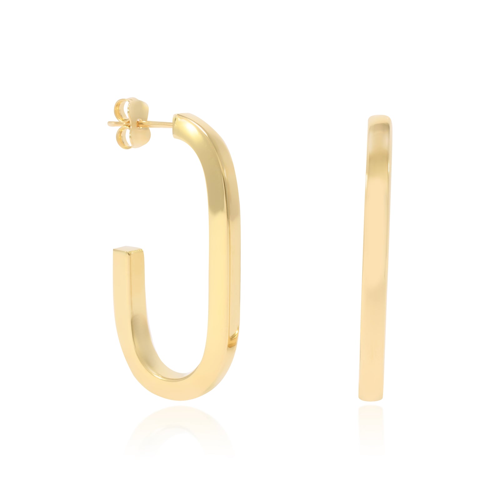 Pendientes estilo aro realizados en oro amarillo de 18 quilates con forma redonda alargada.