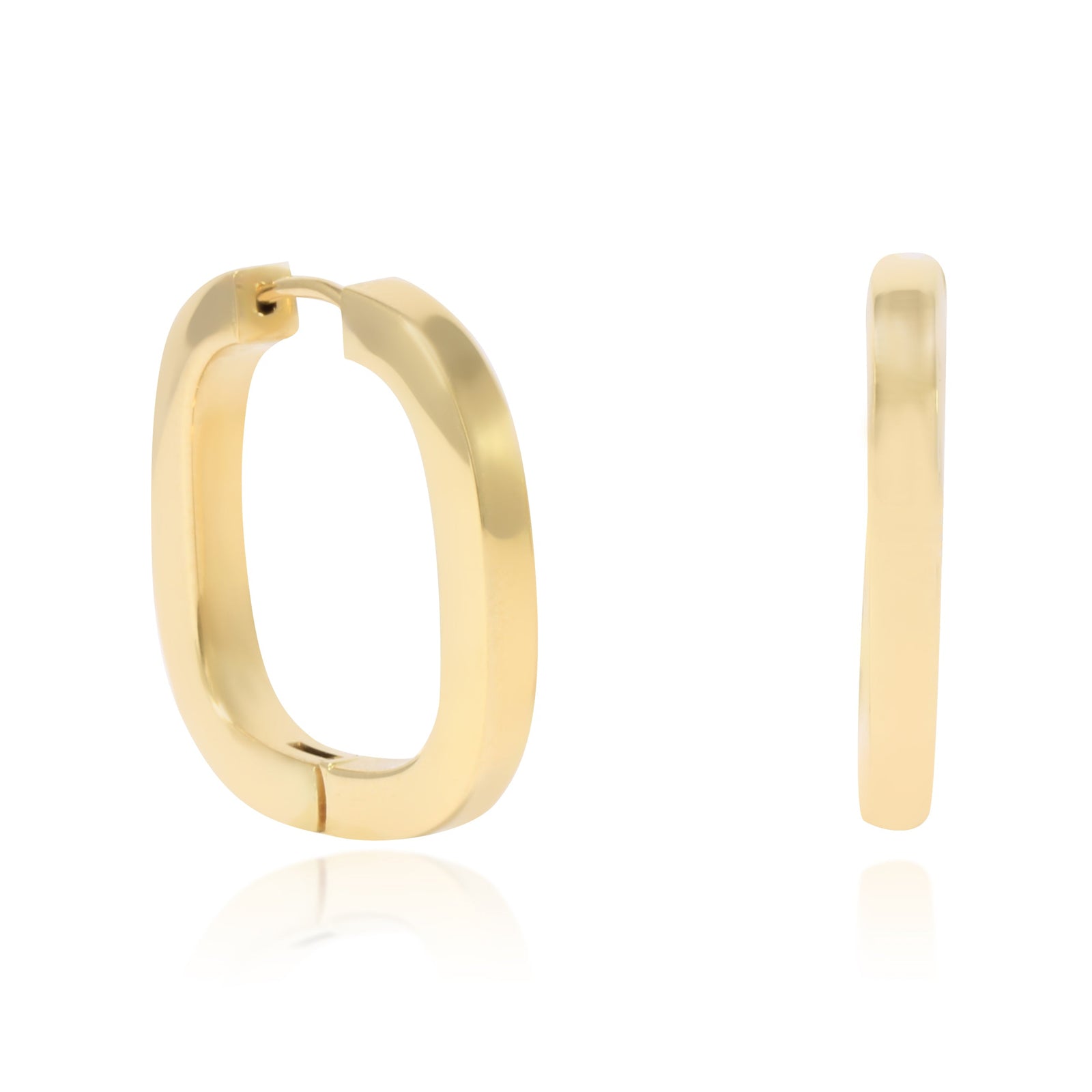 Pendientes de aro en oro amarillo de 18 quilates en forma de cuadrados suavizados.