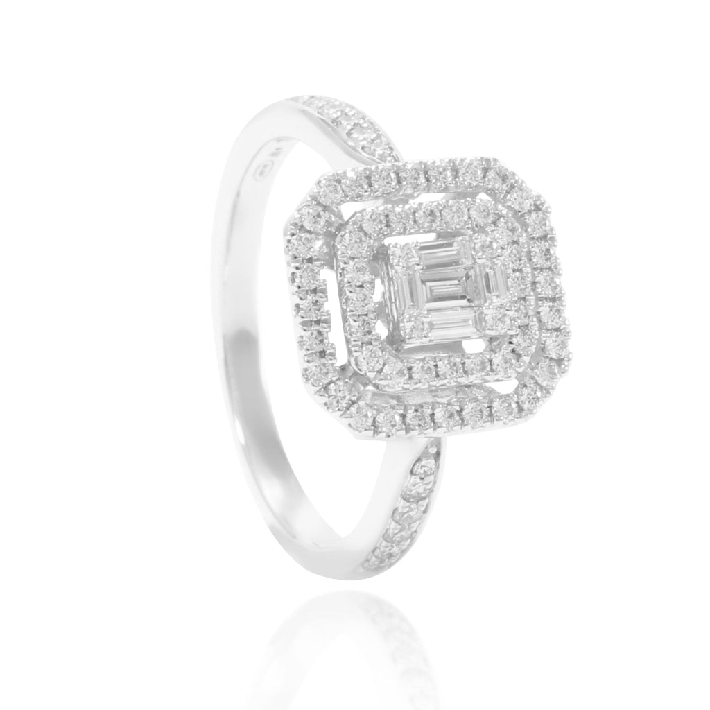 Anillo estilo vintage de oro blanco de 18k con diamantes