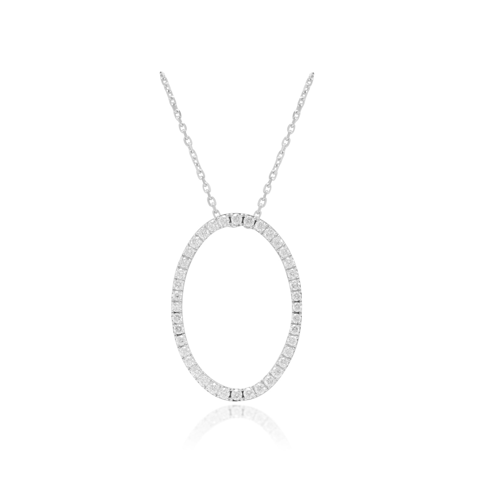 Collar de oro blanco de 18k hueco ovalado con diamantes