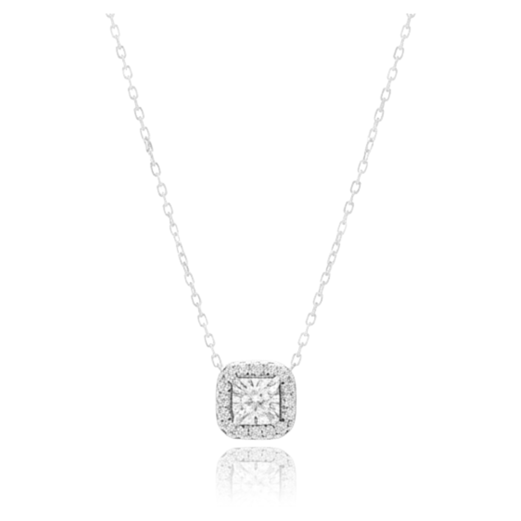 collar cuadrado en oro blanco de 18 quilates con diamantes