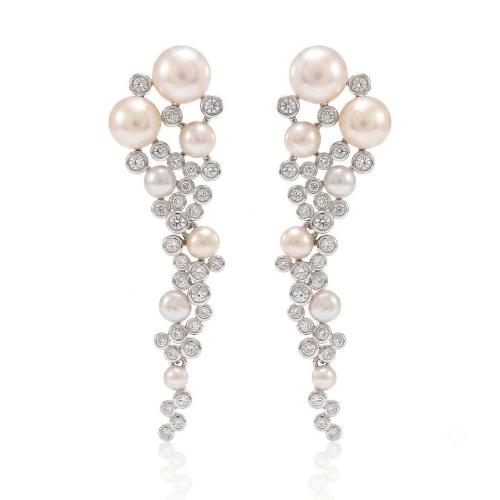 Pendientes largos perla y circonita