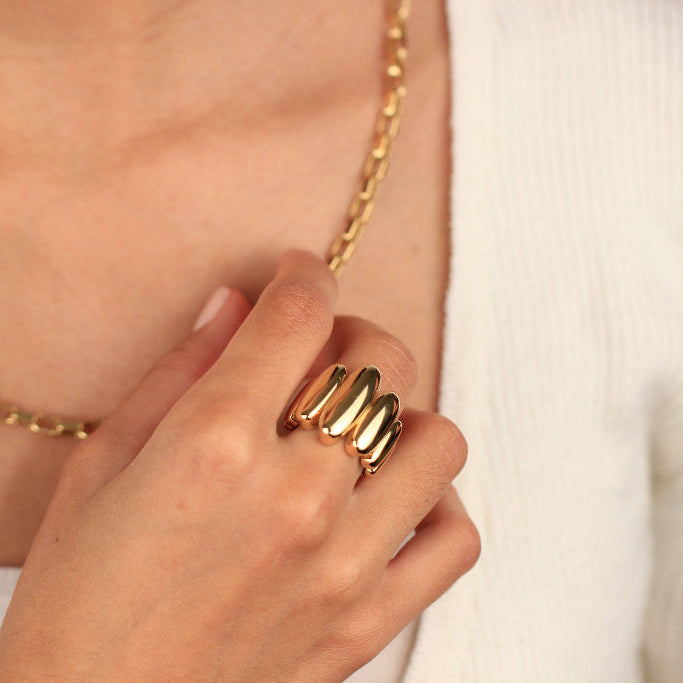 Anillo ovalos abombados oro amarillo 18k
