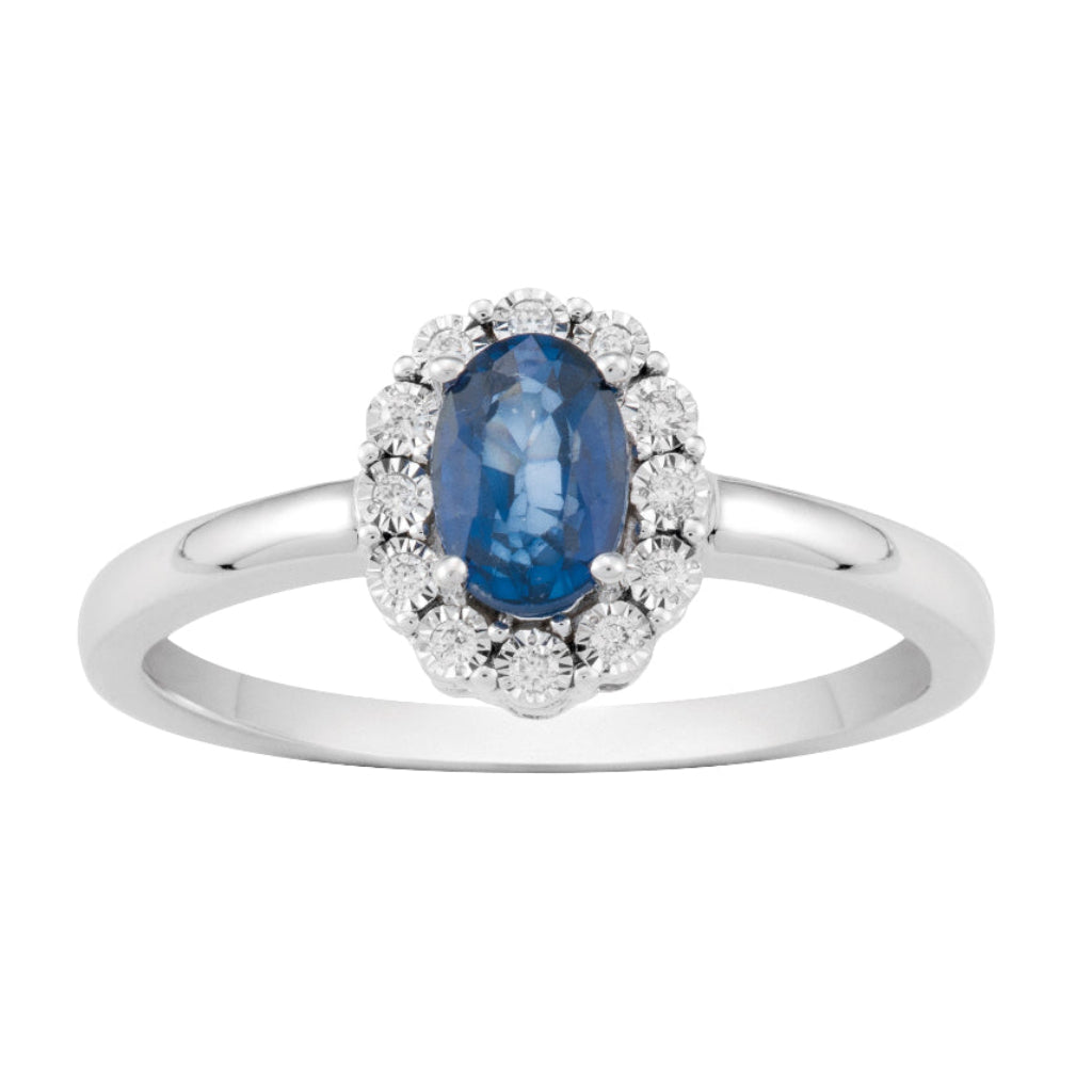 anillo oro blanco con diamantes y Zafiro joyeria pamplona