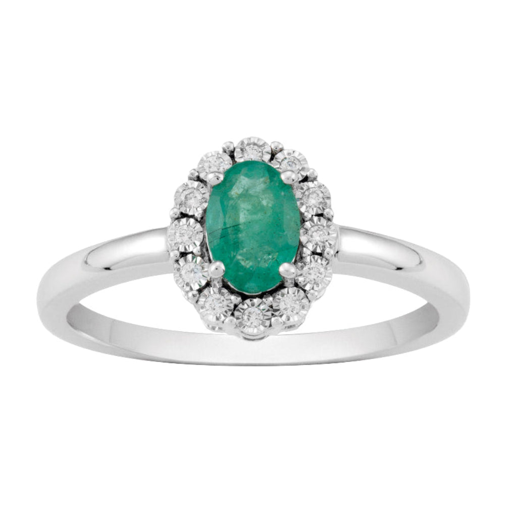 anillo oro blanco 18kt con diamantes y esmeralda joyeria pamplona