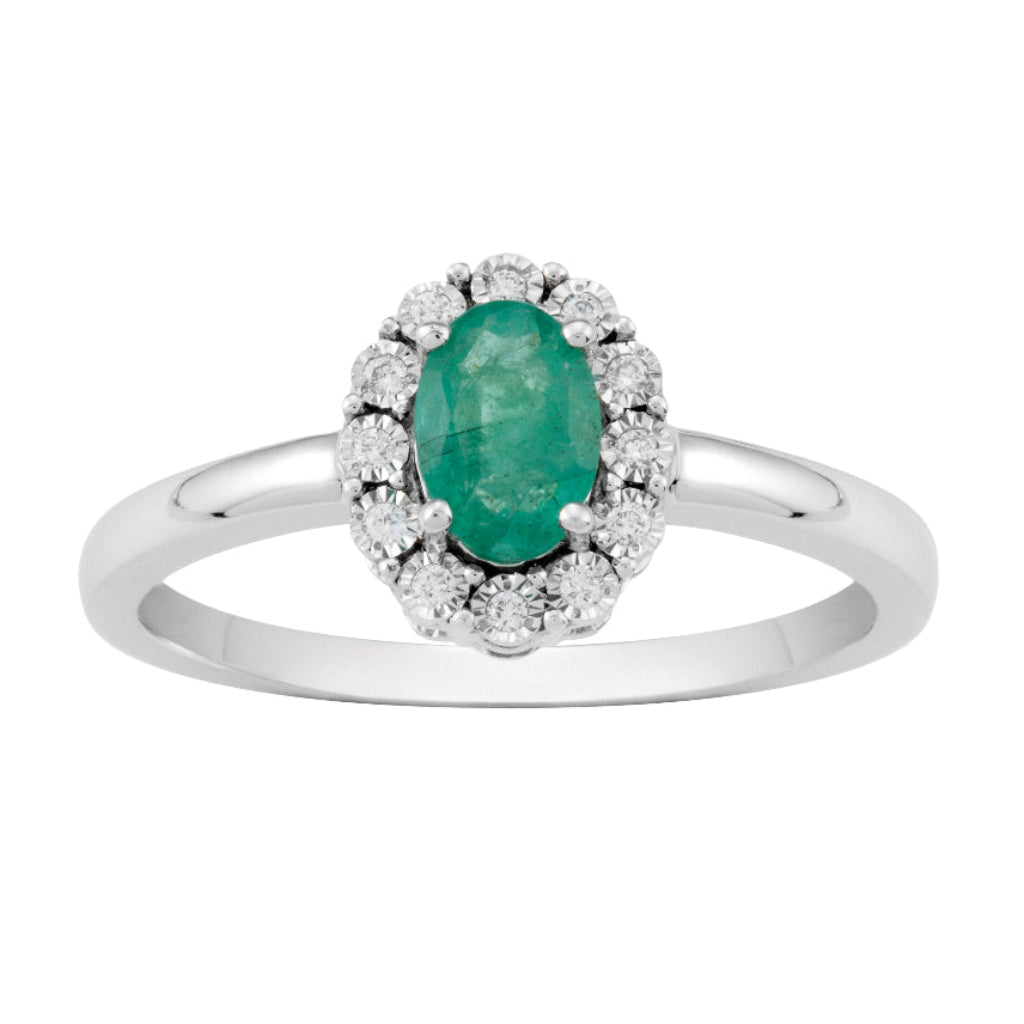 anillo oro blanco con diamantes y Esmeralda joyeria pamplona