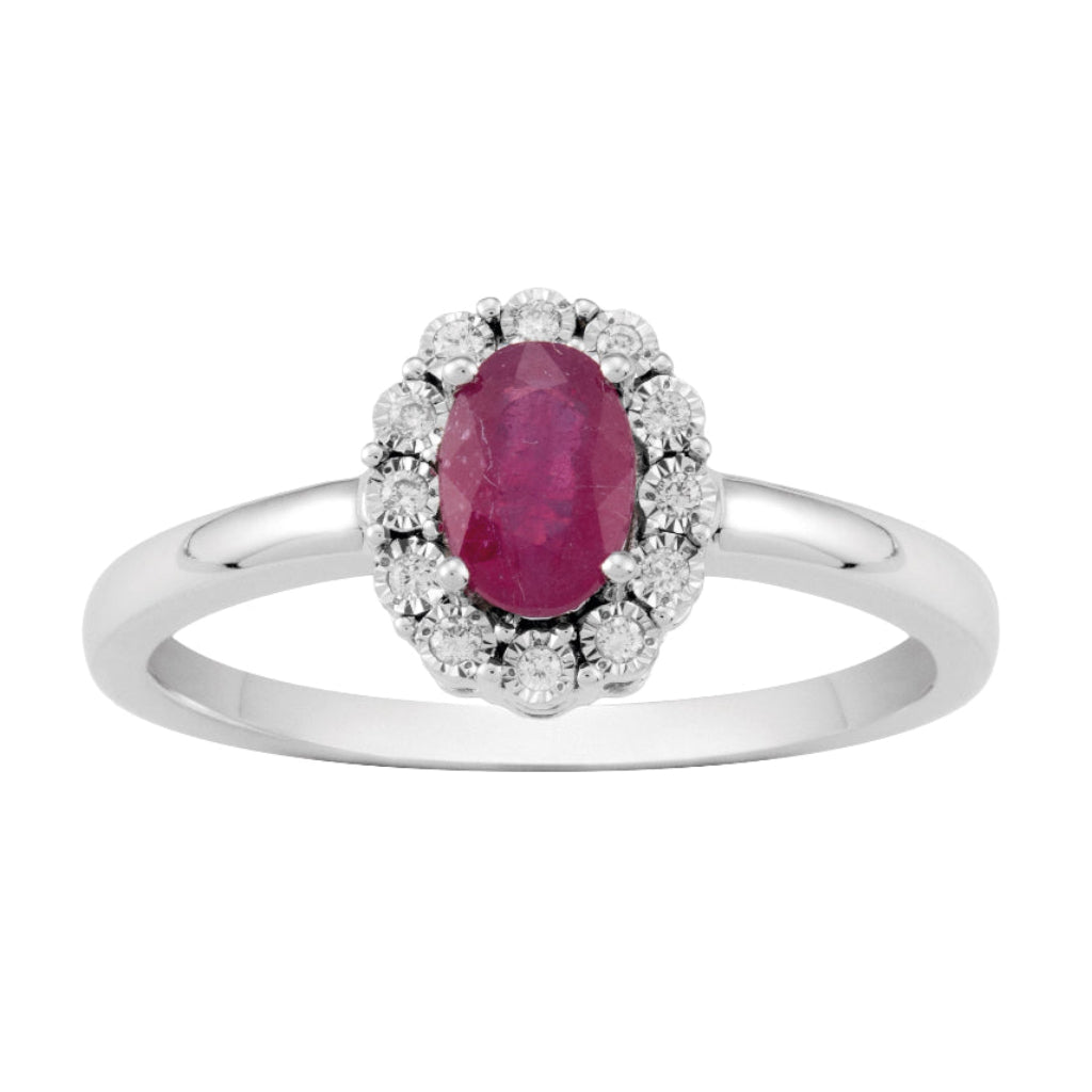 anillo oro blanco 18kt con diamantes y Rubí joyeria pamplona