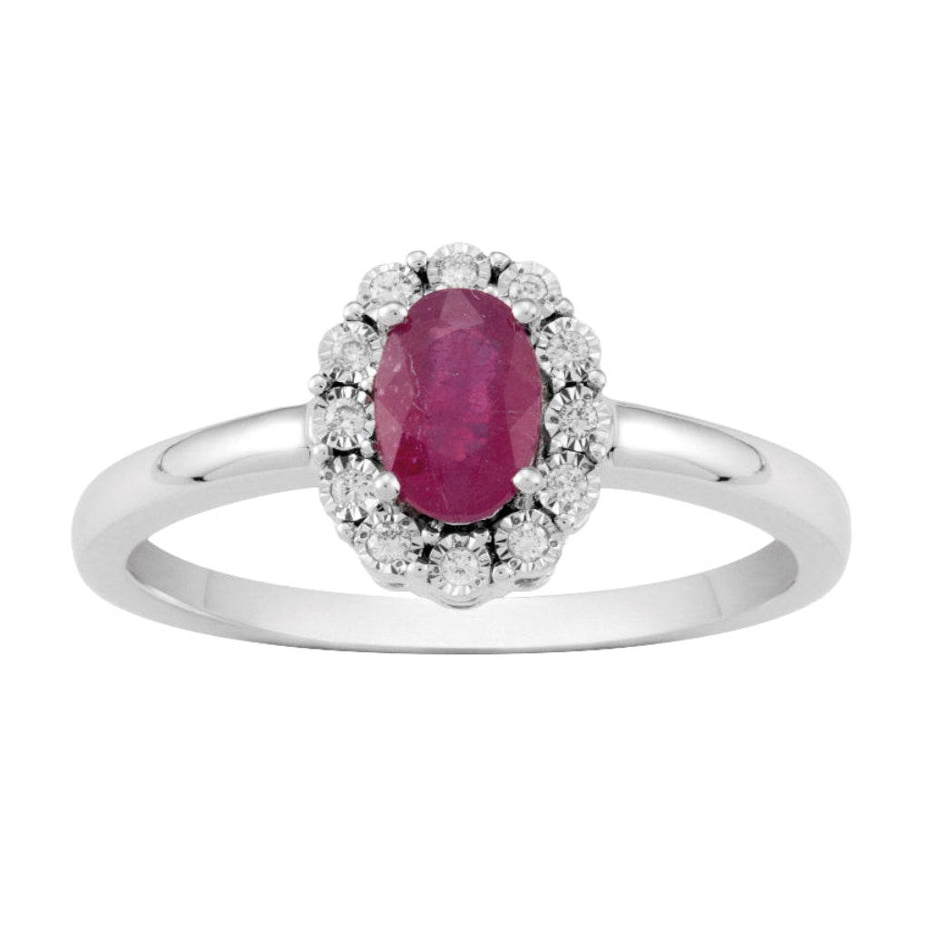 anillo oro blanco con diamantes y rubí joyeria pamplona
