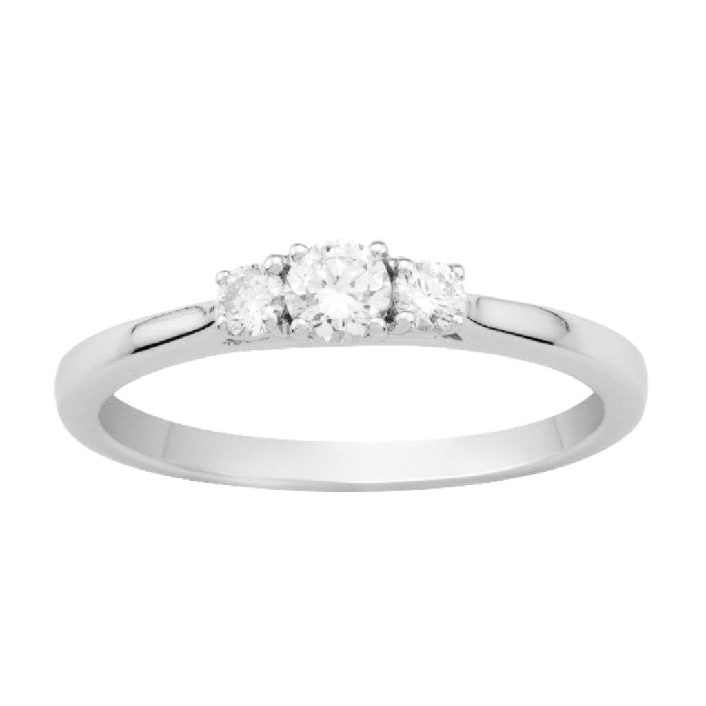 Sortija tresillo realizada en oro blanco de 18kt con diamantes. joyeria Pamplona