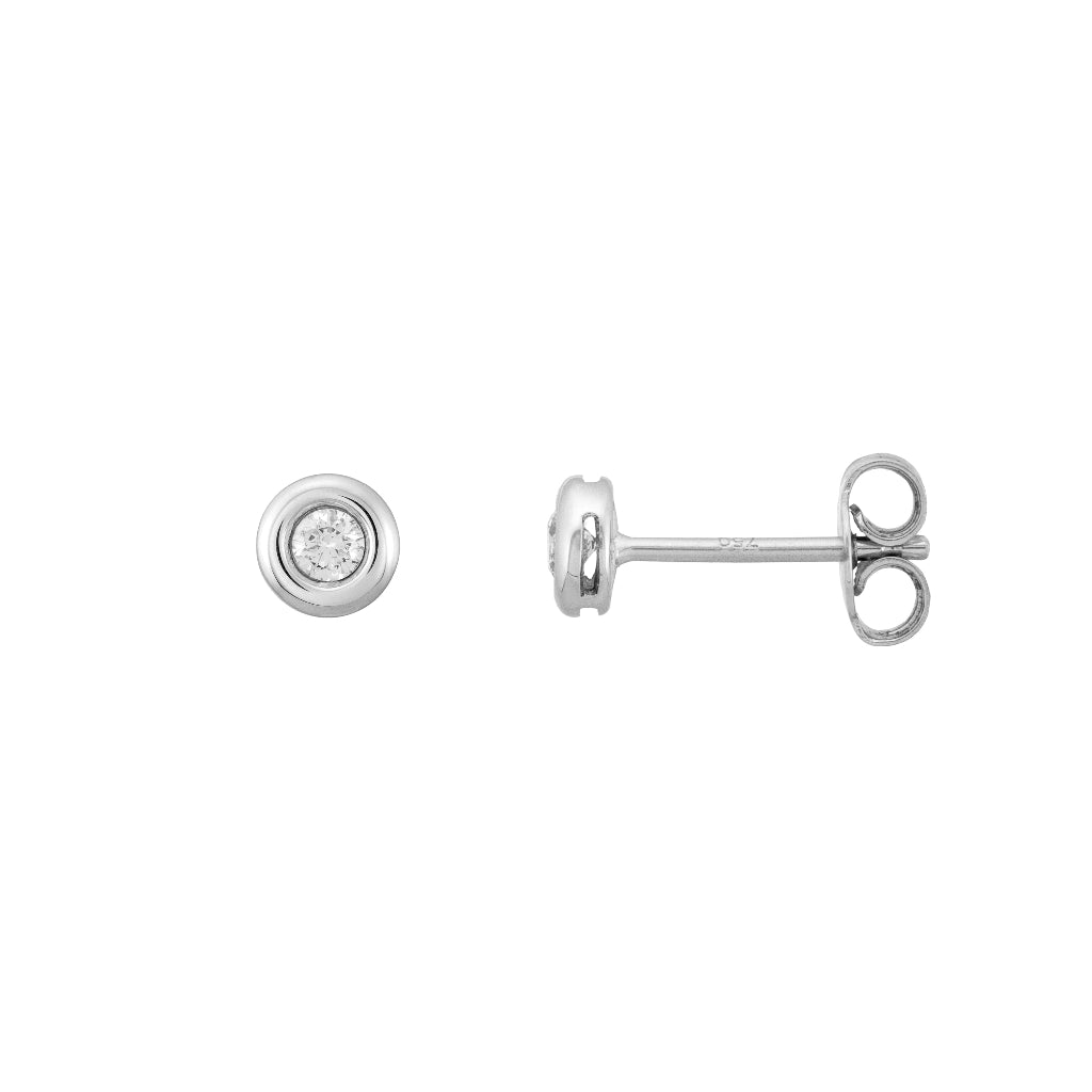 Pendientes en oro blanco de 18 quilates con un solitario de diamante engastado en chatón. Joyería Pamplona.