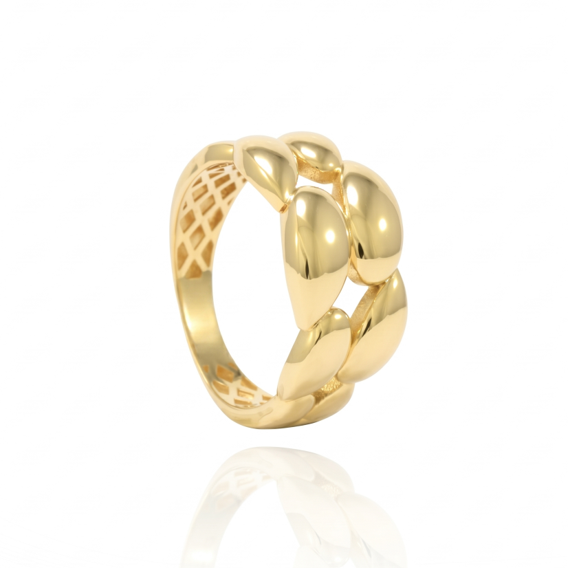 Sortija de oro amarillo de 18 quilates con dos filas de motivos ovalados.