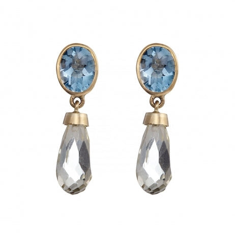 Pendientes plata y oro con topacio azul y cuarzo golden styliano