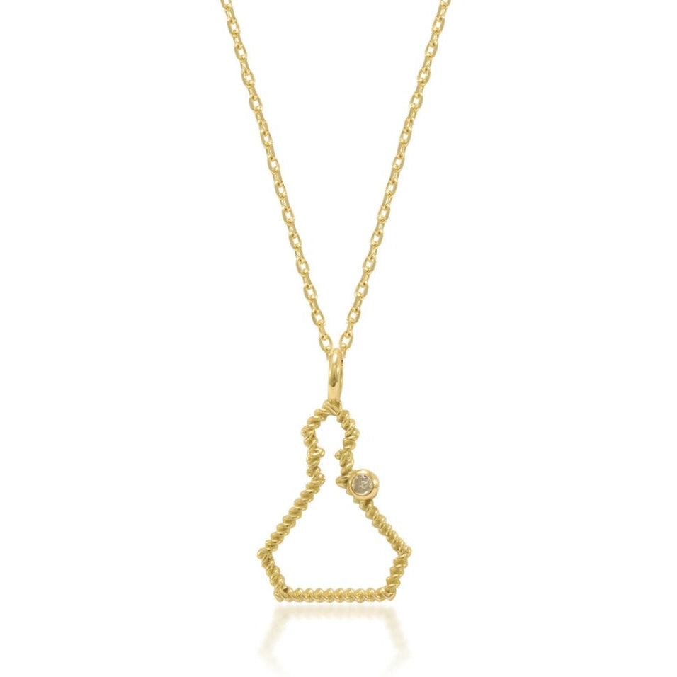 Colgante realizado en oro amarillo de 18 quilates de la silueta de San Fermín en hilo trenzado con un diamante talla brillante.