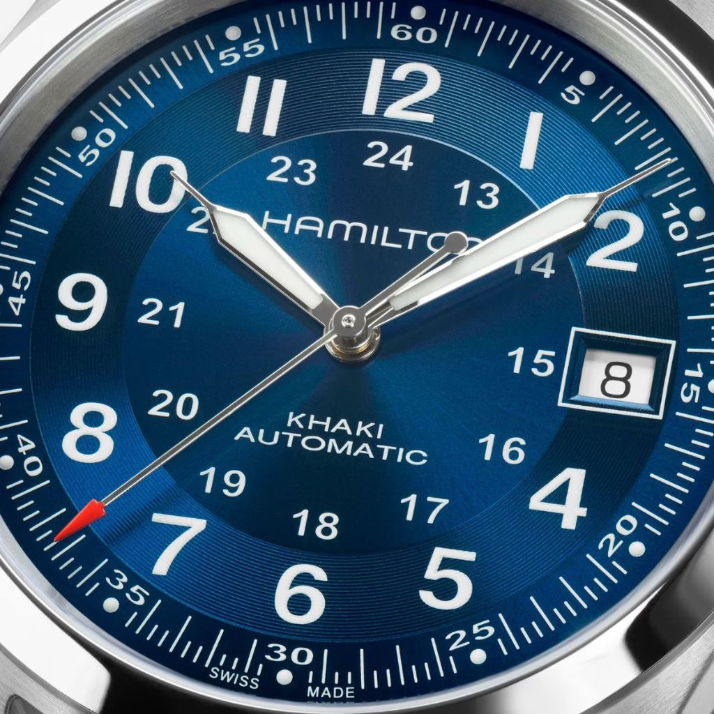Reloj Hamilton Hamilton Hamilton Khaki Field Auto 38 mm con esfera azul y correa de acero. Joyería Pamplona.
