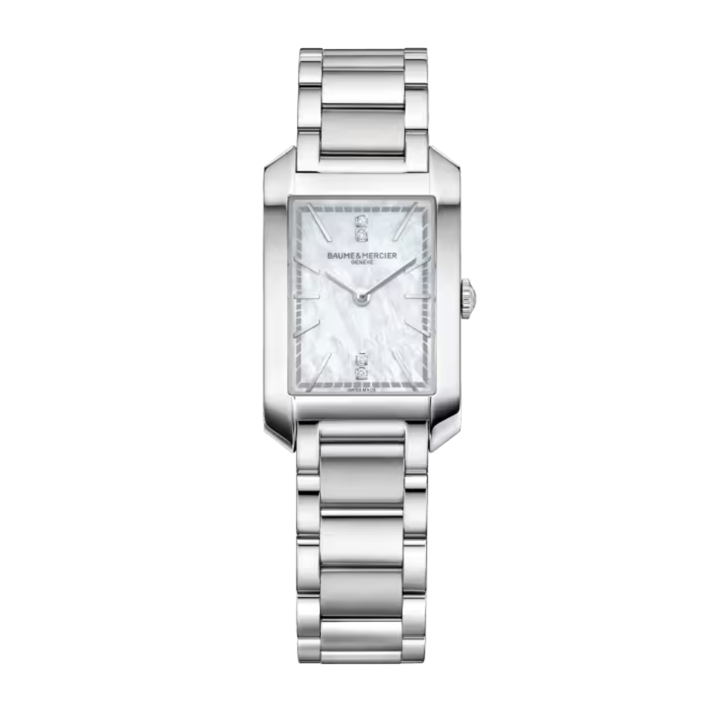Reloj para mujer Baume & Mercier con brazalete de acero y esfera de nácar blanca con diamantes Swiss Made