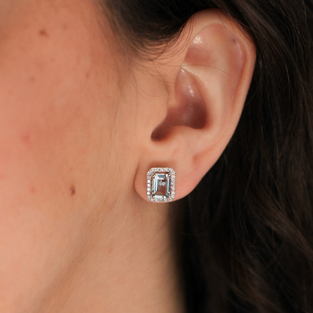 Pendiente rectangular oro blanco diamantes