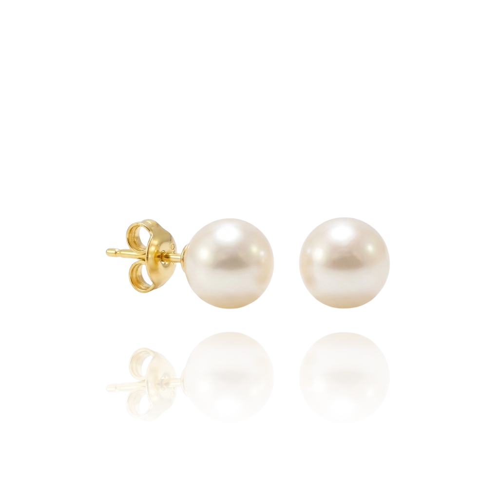 Pendientes de perla Akoya con pernio y presión en oro amarillo de 18 kt.
