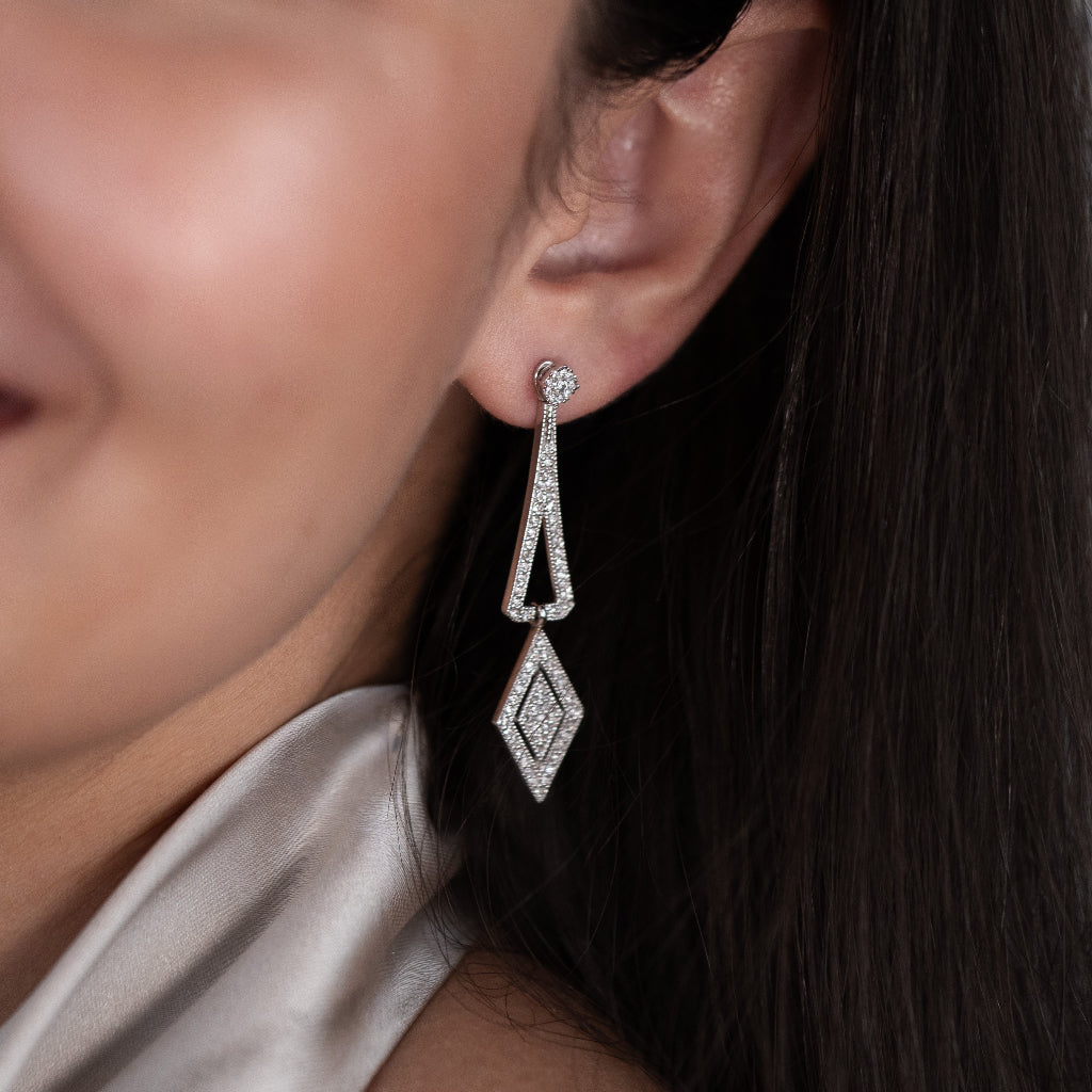 Pendientes de novia largos desmontables diamantes oro blanco y diamantes