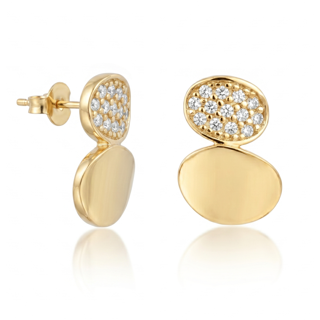 Pendientes de oro amarillo de 18 quilates con circonitas y motivo ovalado.