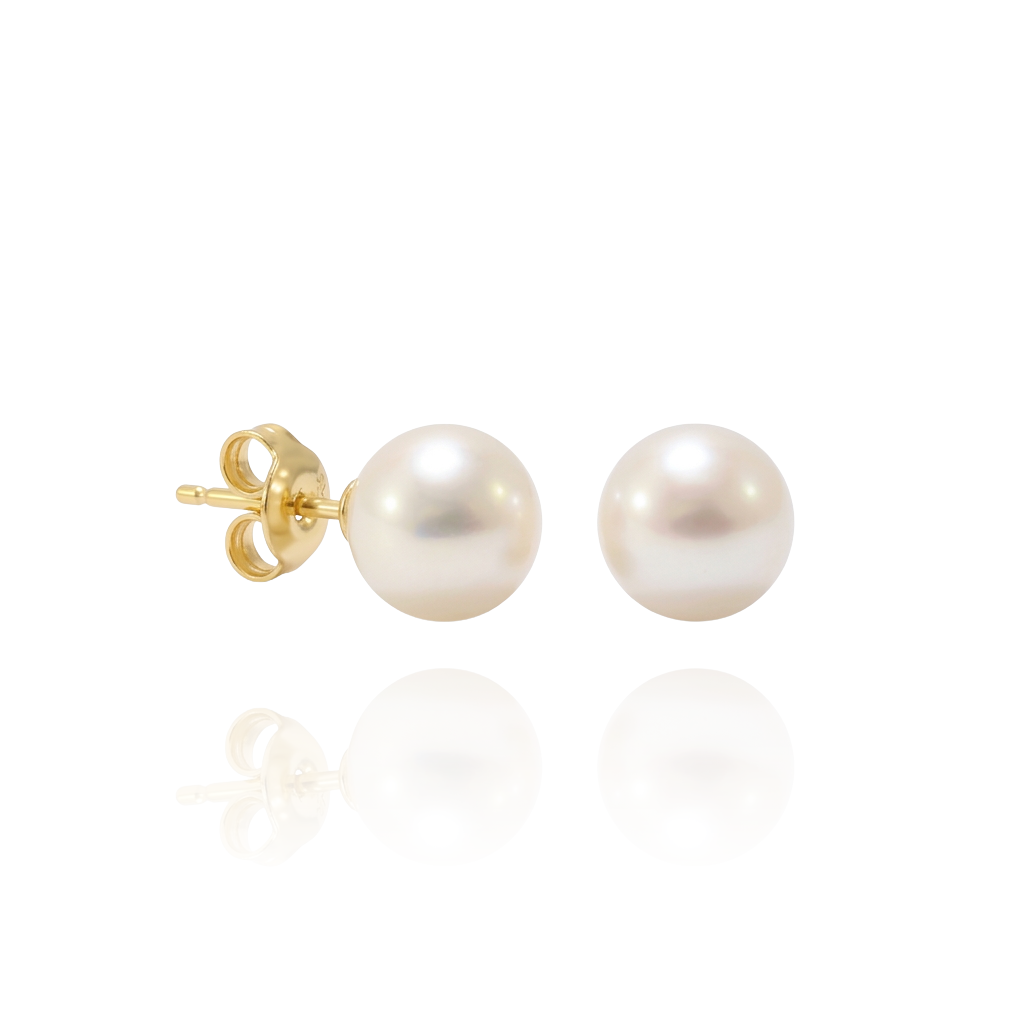 Pendientes de perla Akoya con pernio y presión en oro amarillo de 18 kt.