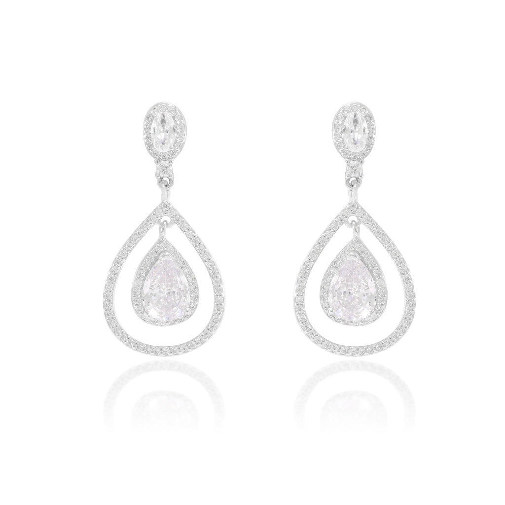 Pendientes de plata de primera ley con circonitas y motivos en forma de lagrima