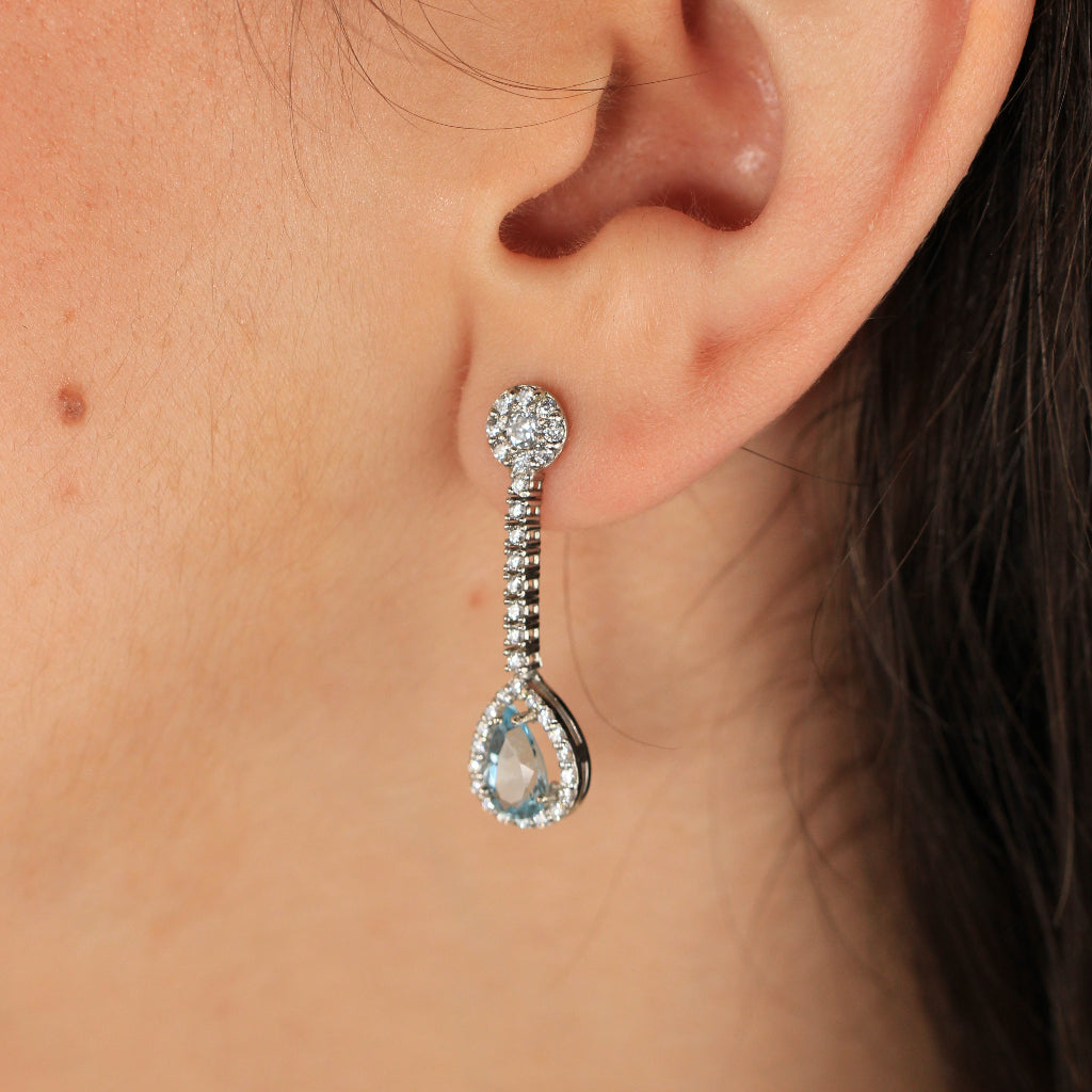 Pendientes Novia azules diamantes y aguamarina