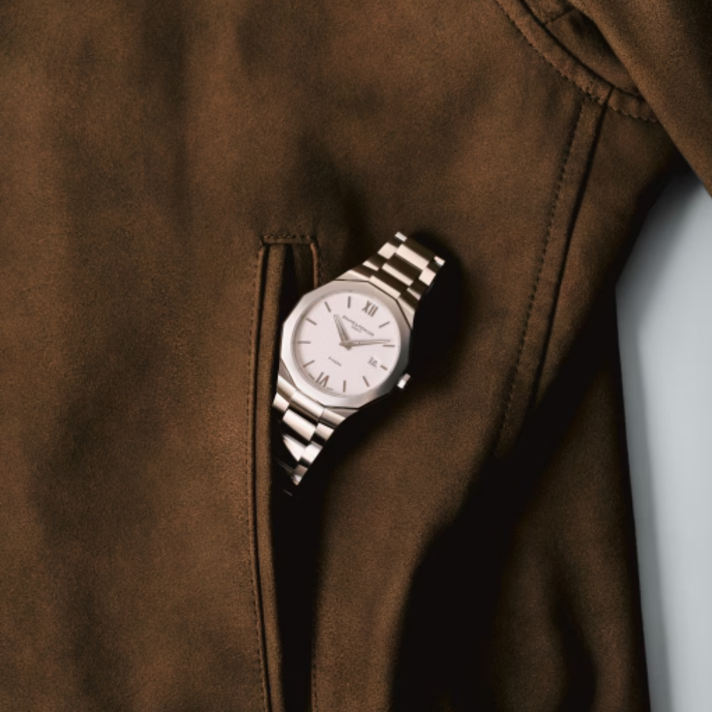 Reloj para hombre Baume & Mercier con brazalete de acero y esfera blanca con fecha Swiss Made