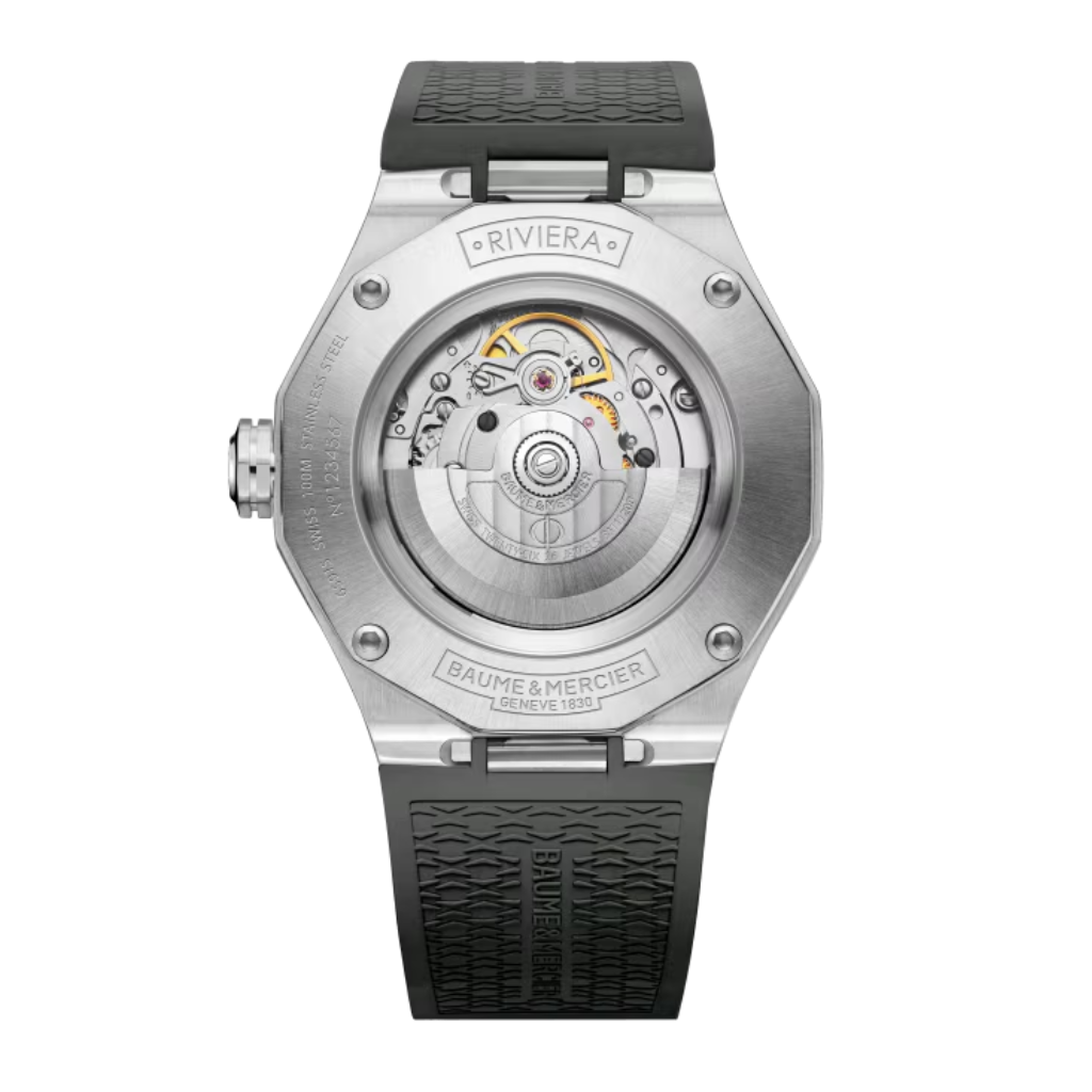 Reloj para hombre Baume & Mercier con correa de caucho gris y esfera gris con fecha Swiss Made