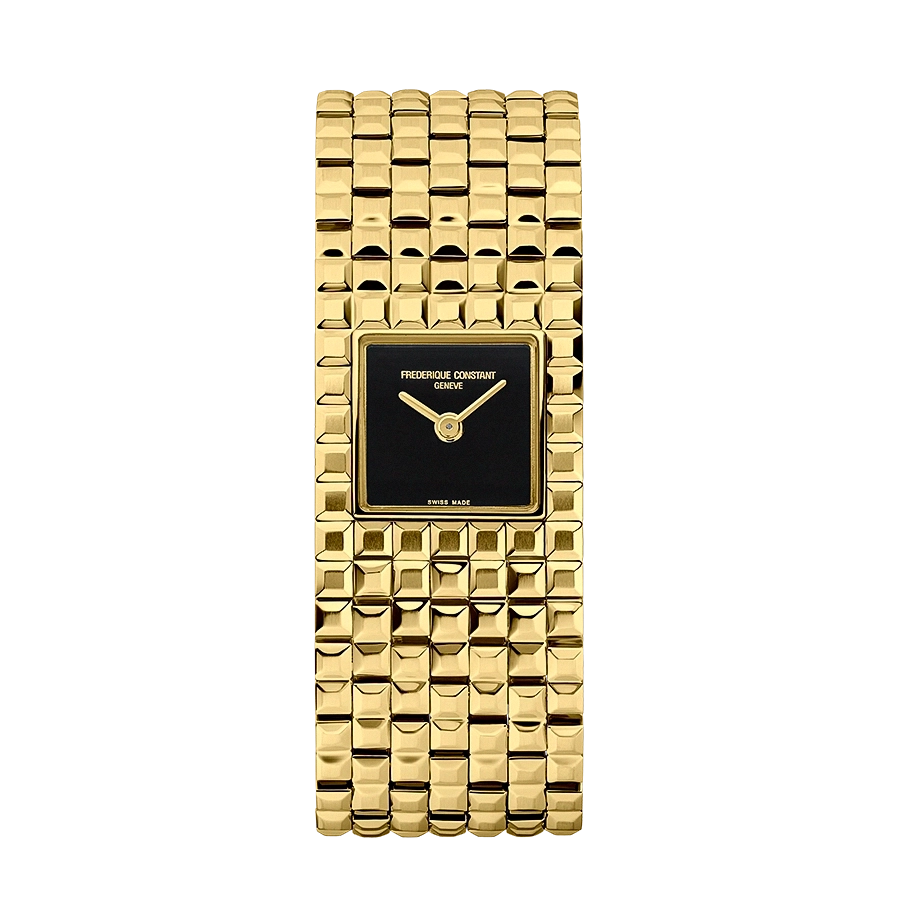 Reloj para mujer frederique constant dorado con esfera negra