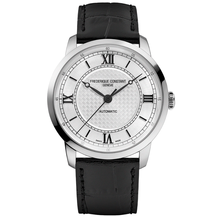 Reloj para hombre frederique constantesfera blanca números romanos con correa negra