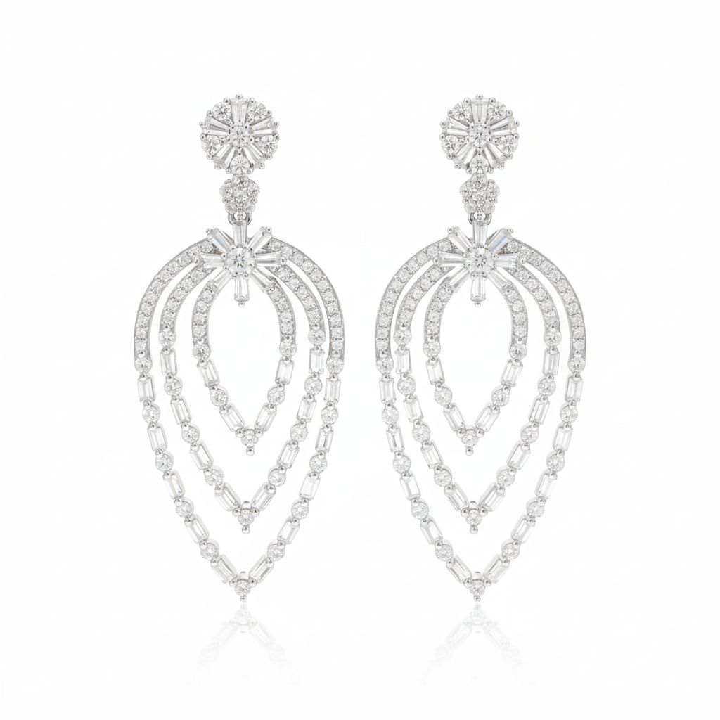 pendientes originales grandes de novia en plata de primera ley con circonitas