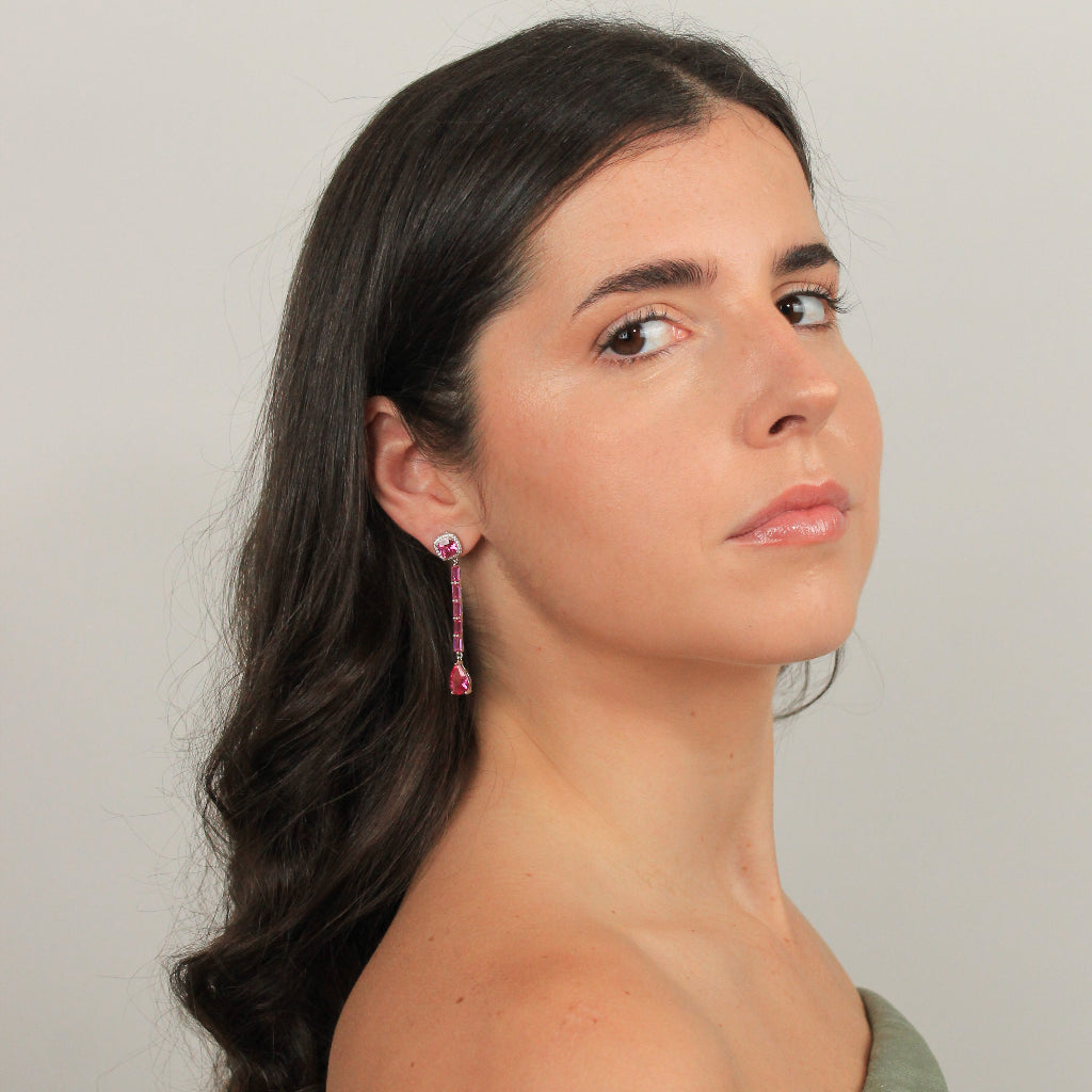 Pendientes de invitada en plata de primera ley con circonita rosa