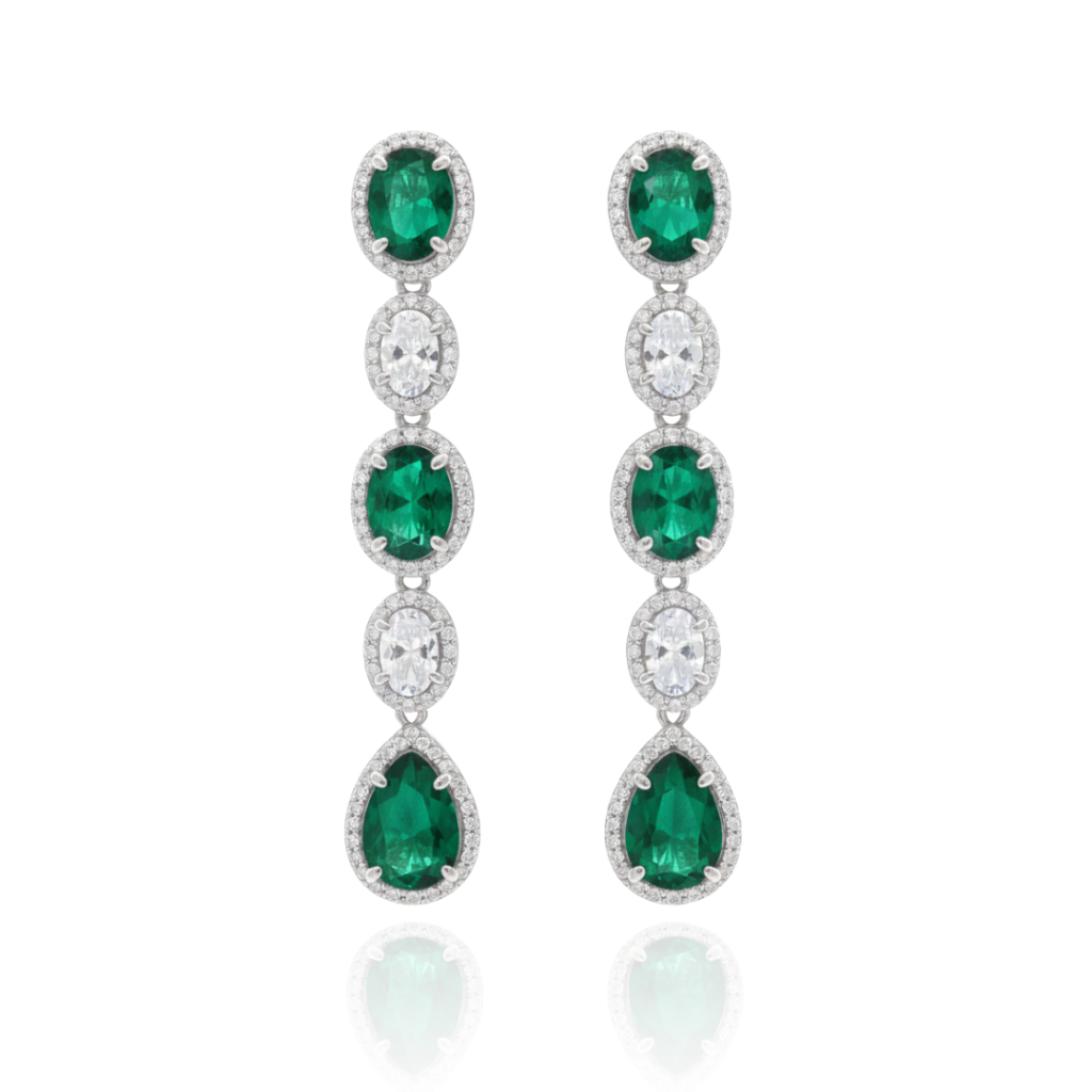 pendientes de invitada largos verdes en plata de primera ley