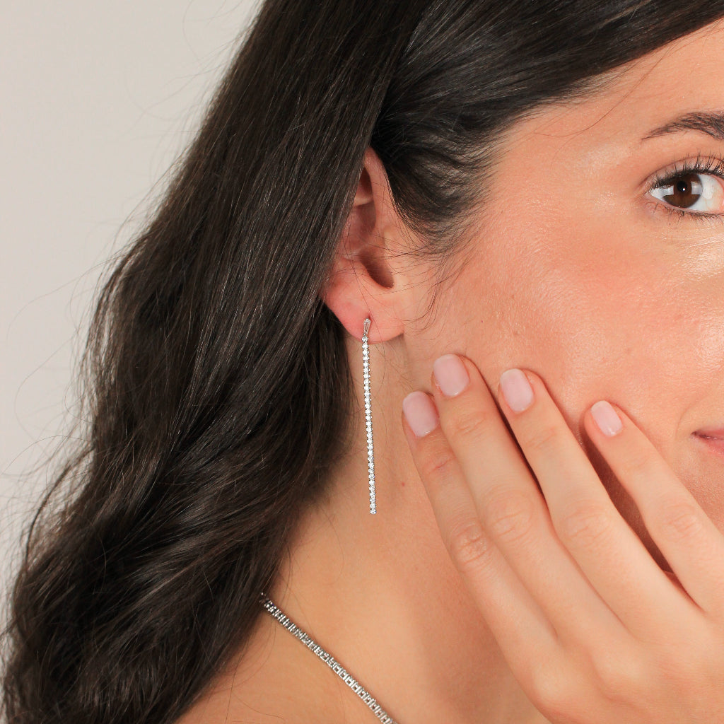 Pendientes de novia largos plata de primera ley con circonitas