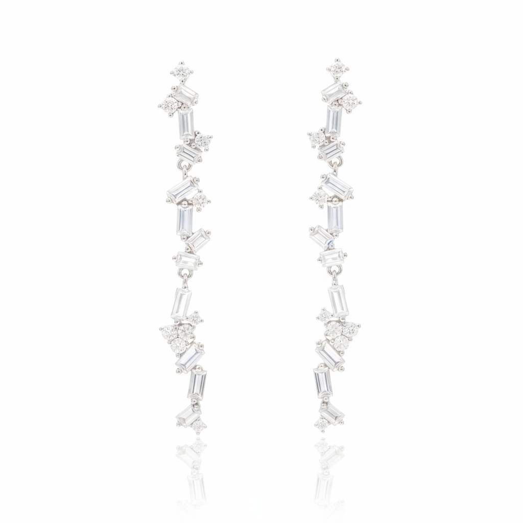 Pendientes largos de novia en plata de primera ley con circonitas