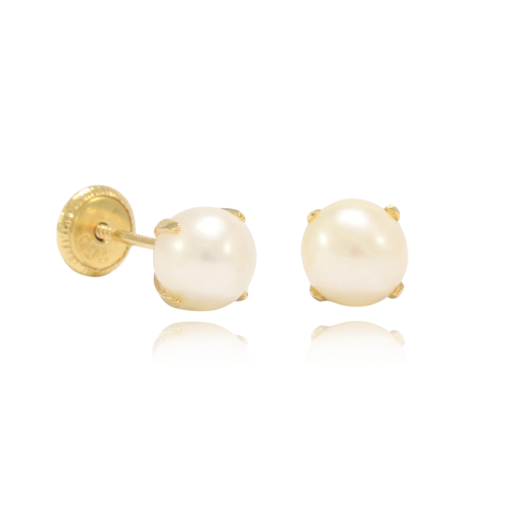 Pendientes niña oro perla cuatro garras