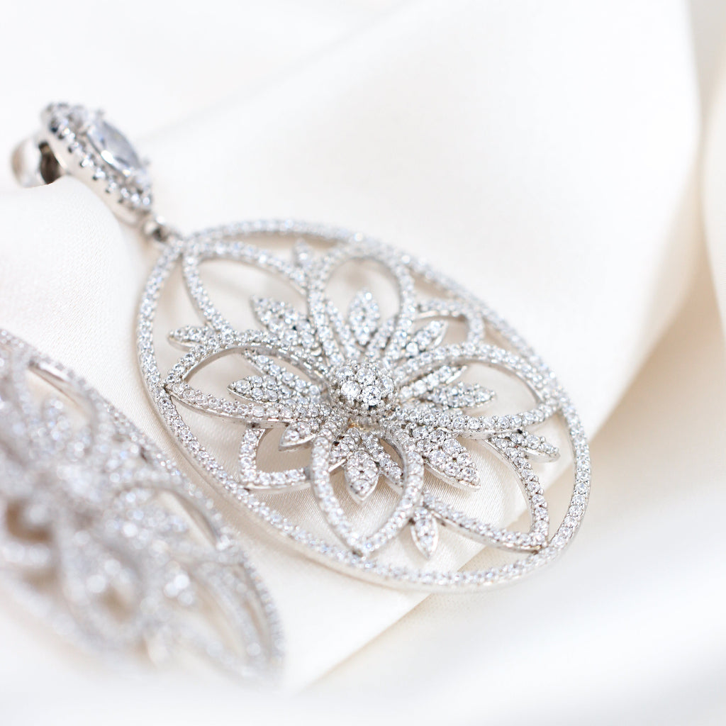 pendientes grandes novia plata de primera ley con circonitas