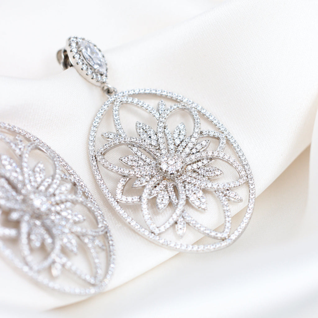 pendientes grandes novia plata de primera ley con circonitas