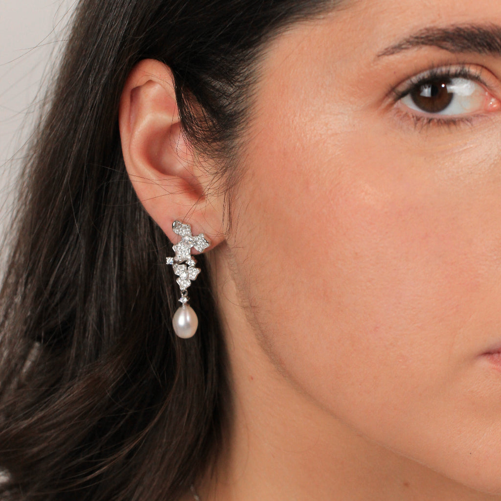 Pendientes de perla para novia en plata de primera ley