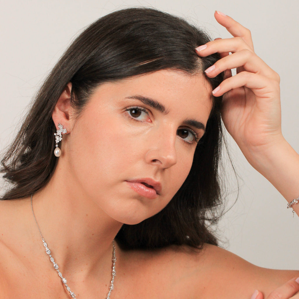 Pendientes de perla para novia en plata de primera ley