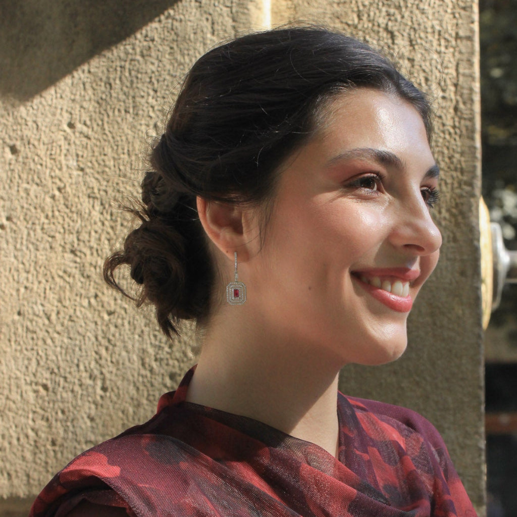 pendientes vintage en plata de primera ley para novia e invitada con circonita rosa