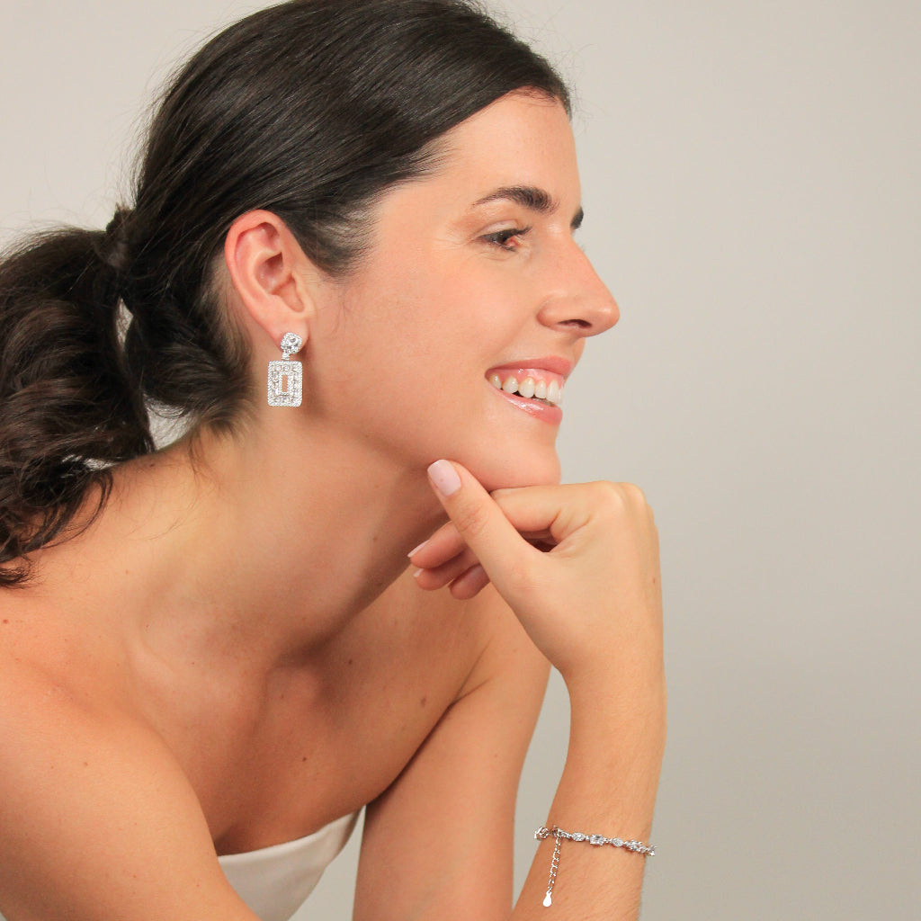 Pendientes vintage de novia en plata de primera ley con circonitas