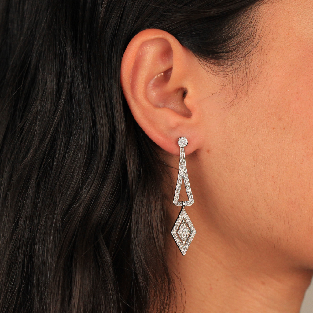 pendientes de novia largos desmontables oro blanco y diamantes