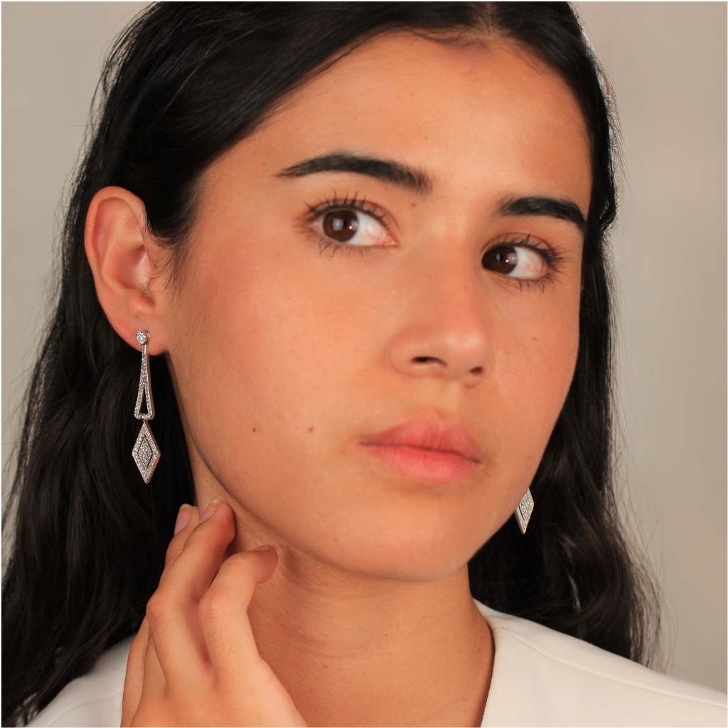 pendientes de novia largos vintage oro blanco y diamantes