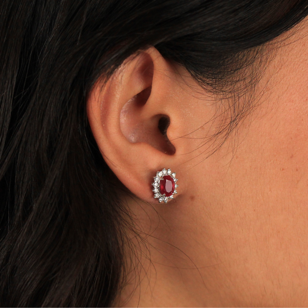 pendientes de novia rubí oro blanco y diamantes